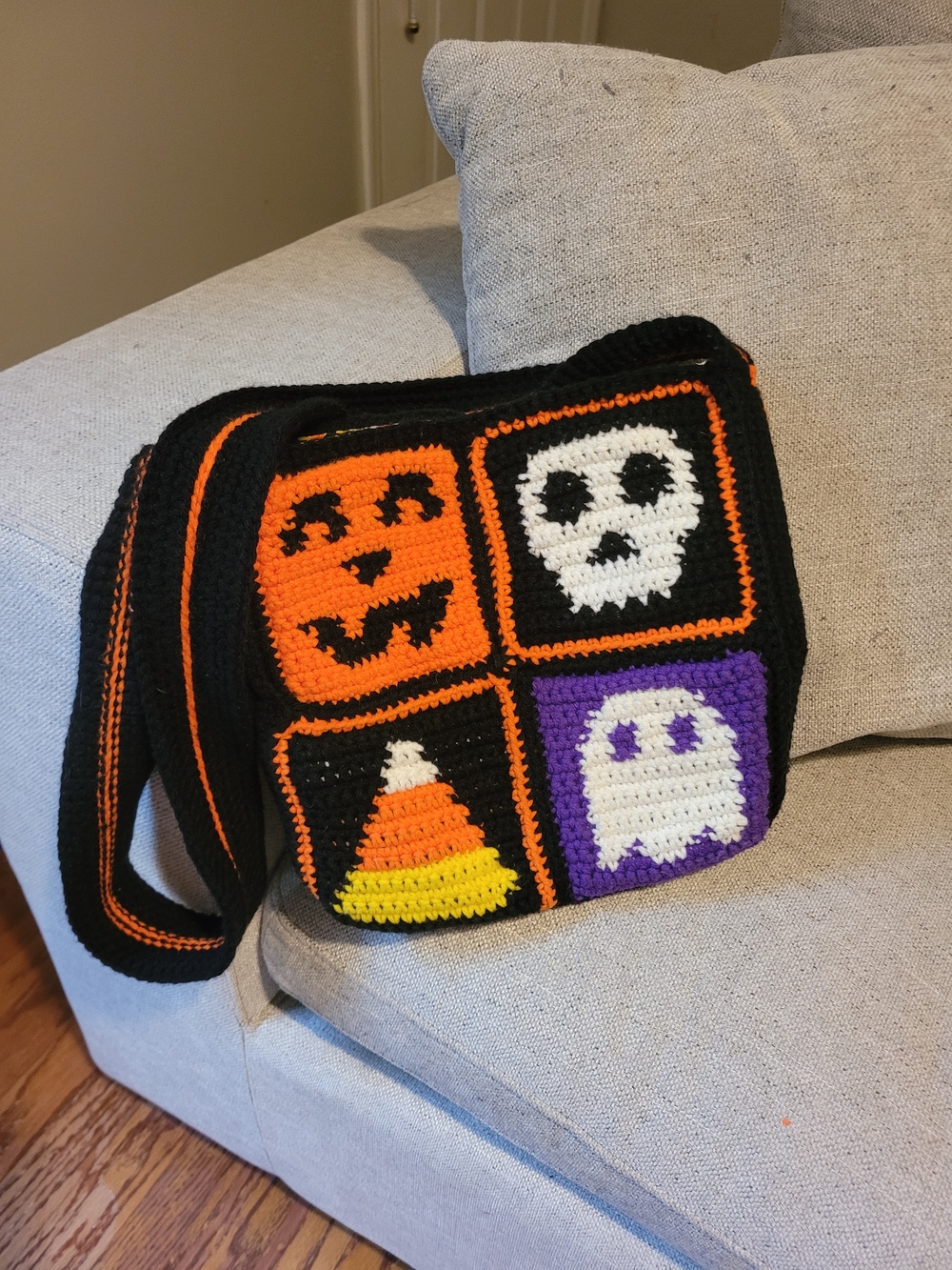 Handmade Halloween Crochet Bag - Black Orange Purple